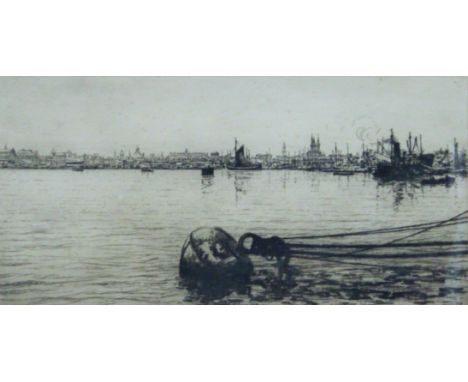 A Victorian etching/engraving, possibly Venice, indistinctly signed, framed and glazed. 46 x 22.5 cm.