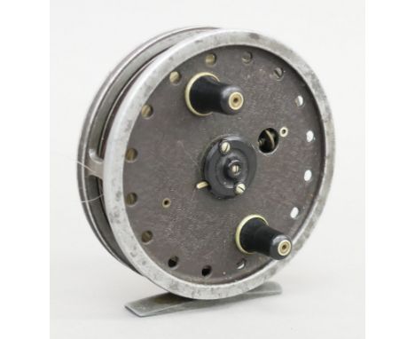 A Milwards Floatcraft 4" Centrepin reel, first model with black crackle finish to front, circa 1946.