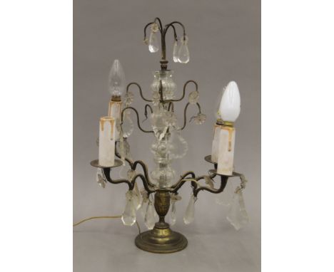 An early 20th century brass and glass table lamp. 42 cm high.