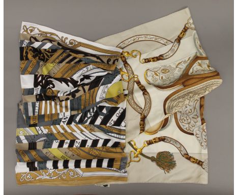 Two Hermes silk scarves. The largest 85 x 90 cm.
