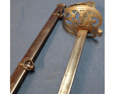 Victorian Light Infantry Rifle Officers sword with 32 1/2 inch straight blade with single fuller and engraved detail includin