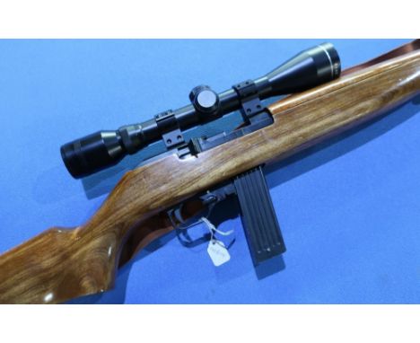 Erma-Werke MOD.E M1 .22 rifle with screw cut barrel to sound moderator, extended magazine and 6x40 scope complete with sling,