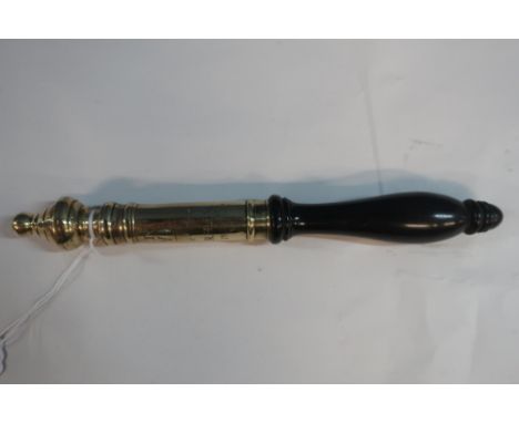 Brass tipstaff with turned ebonised wood handle engraved IV WR Public Office Durham 1836 (overall length 28cm) 