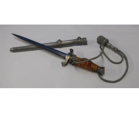 German army officers type dagger with 10 inch double edged blade marked Karl Julius, Knebs Solingen complete with sheath and 