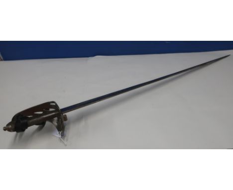 Victorian Light Infantry Rifles officers sword with 32 inch straight part fullered blade with engraved detail including crown