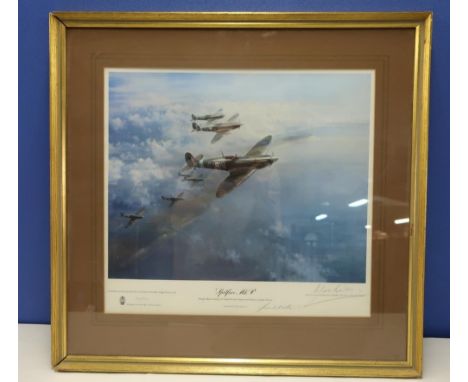 Framed &amp; Mounted 1976 Frank Wootton limited edition 107/850 signed print 'Spitfire NV5 Douglas Bader leading Squadron 616