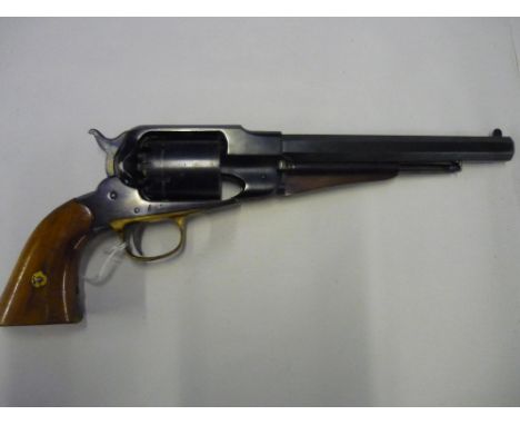 .44 muzzle loading Remington New Model Army Revolver, percussion cap, serial no. 7705, by Navy Arms Co. (section 1 certificat