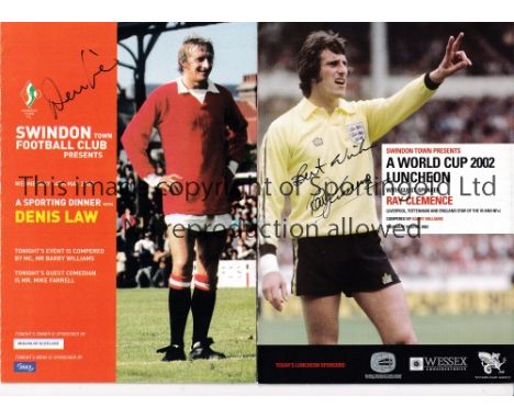 AUTOGRAPHS        Seven Menus, respectively signed by the Guest Speaker - Emlyn Hughes, Denis Law, Ray Clemence, Jack Charlto