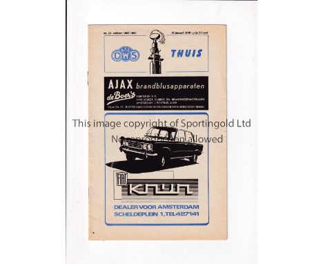 DWS AMSTERDAM V RANGERS 1969     Programme for the Fairs Cup tie in Amsterdam 15/1/1969, scores entered.    Generally good