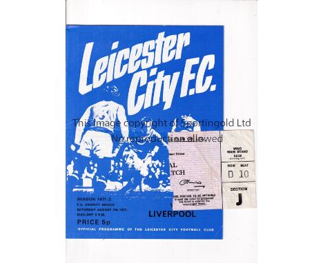 1971 CHARITY SHIELD   Programme and ticket for the 1971 Charity Shield at Filbert Street between Leicester and Liverpool 7/8/