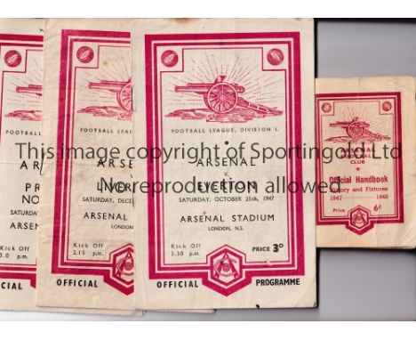 ARSENAL     Four home programmes v Everton and Liverpool 47/8, both creased and Preston 48/9 X 2 both with scores on the cove