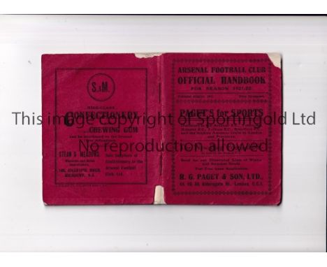 ARSENAL HANDBOOK 1921/2    Cover has minor paper loss.    Fair to generally good