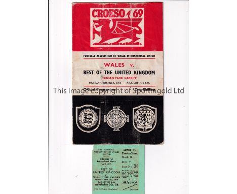 GEORGE BEST      Programme and ticket for Wales v Rest of the UK 28/7/1969 at Cardiff with Best in the line-up. Ticket is goo