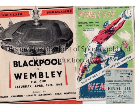 1948 FA CUP FINAL        Programme, seat ticket and Blackpool souvenir v Manchester United. Programme professionally cleaned,