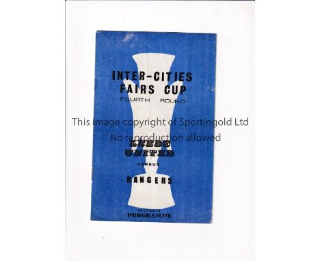 LEEDS UNITED V GLASGOW RANGERS 1968     Pirate programme for the Fairs Cup tie at Leeds 9/4/1968, slightly creased and team c