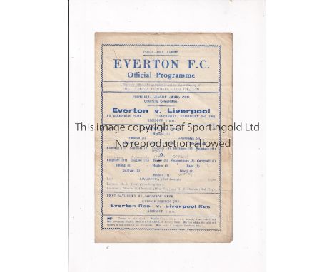EVERTON V LIVERPOOL 1945     Single sheet programme for the FL War Cup tie at Goodison Park 3/2/1945, slightly creased and sl