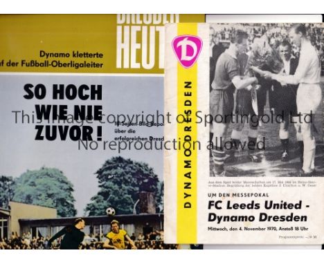 LEEDS UNITED      Three items relating to the away Fairs Cup tie v Dynamo Dresden 4/11/1970. Official programme, very slightl