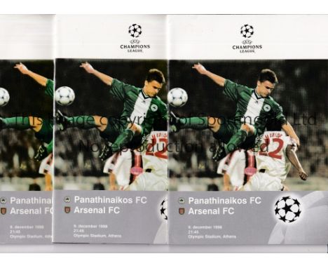 ARSENAL AUTOGRAPHS      Three programmes for Panathinaikos v Arsenal 9/12/1998, each individually signed by Louis Boa Morte, 