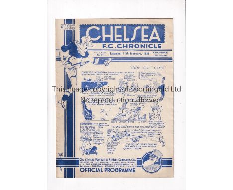 CHELSEA       Programme for the home FA Cup tie v Sheffield Wednesday 11/2/1939.      Generally good