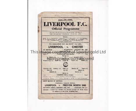 1945/6 FA CUP / LIVERPOOL V CHESTER   Single sheet programme for the tie at Liverpool 9/1/1946, creased and tiny paper loss t