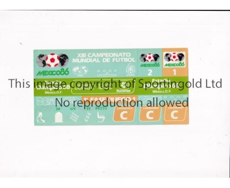 1986 WORLD CUP      Unused ticket for Argentina v South Korea 2/6/1986 at the Olympic Stadium.     Very good