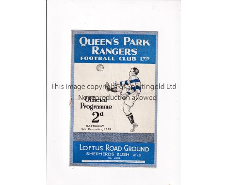 QUEEN'S PARK RANGERS V NEW BRIGHTON 1933 FA CUP     Programme for the tie at Rangers 9/12/1933, horizontal fold and staple re