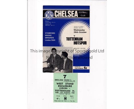 CHELSEA        Programme, ticket and 2 newspaper cuttings for the home match v Tottenham Hotspur 26/10/1966. Programme has te