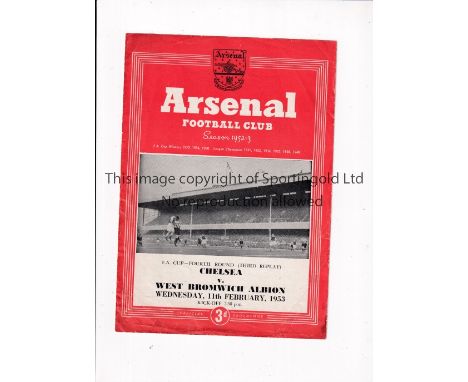 NEUTRAL AT ARSENAL / CHELSEA V WBA 1953 FA CUP     Programme for the Third Replay 11/2/1953, slightly creased.     Generally 