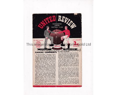 MANCHESTER UNITED     Programme for the home FA Cup tie v Reading 12/1/1955, very small paper loss top right creased, minor t