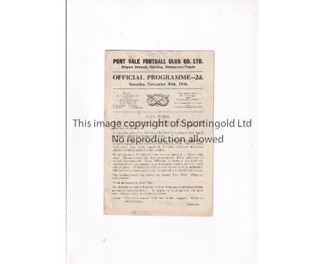 1945/6 FA CUP / PORT VALE V FINCHLEY   Programme for the FAC game at Bryan Street dated 30/11/46, slight marks to cover, scor