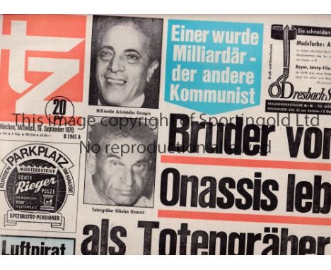 1970 FAIRS CUP / BAYERN MUNICH  GLASGOW RANGERS        Match played 16/9/1970 at Grunwalder Staddion, Munich. Munchen daily N