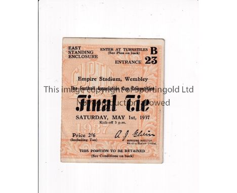 FA CUP FINAL 1937     Ticket for Sunderland v Preston North End.    Generally good