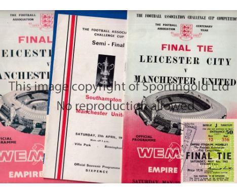 1963 FA CUP FINAL        Programme, song sheet and seat ticket for Leicester City v Manchester United. The programme has scor