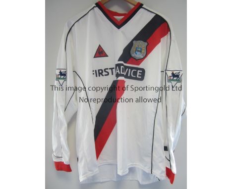 MANCHESTER CITY PLAYER ISSUE SHIRT / NICOLAS ANELKA      White with red and blue sash stripes, long sleeve shirt 2002-2003, s
