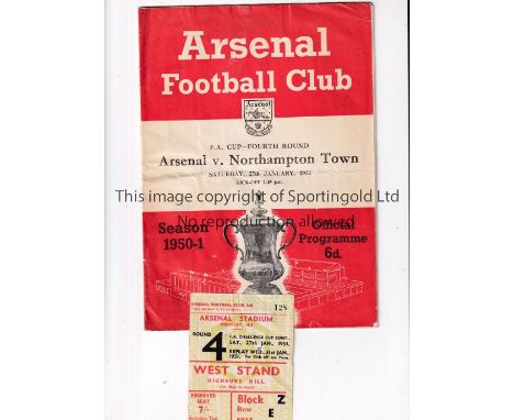 ARSENAL / RECORD FA CUP ATTENDANCE      Programme and ticket for the record home FA Cup tie attendance of 72,408 at Highbury 