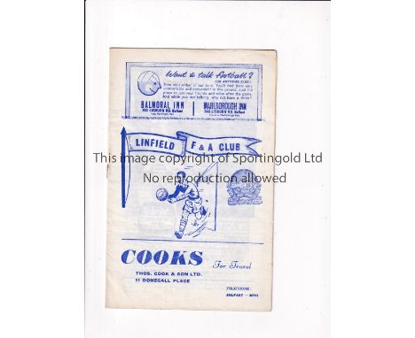 LINFIELD V LOKOMOTIVE LEIPZIG 1967     Programme for the Fairs Cup tie in Belfast 4/10/1967.    Good