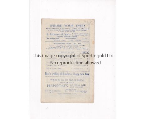 1945/6 FA CUP / HUDDERSFIELD TOWN V SHEFFIELD UNITED     Programme for the tie at Huddersfield 5/1/1946, slightly creased.   