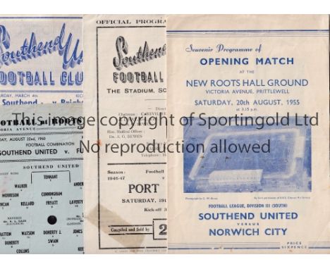 SOUTHEND UNITED     Four home programmes v Port Vale 46/7 tape inside and Norwich 55/6 Opening of Roots Hall plus Reserves v 