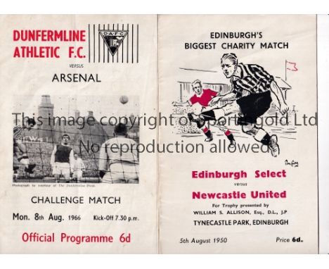 NEWCASTLE UNITED / ARSENAL    Programmes for the away Friendlies in Scotland, Edinburgh Select v Newcastle 5/8/1950 and Dunfe