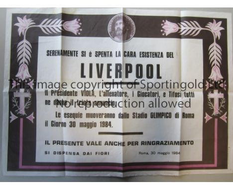 1984 EUROPEAN CUP FINAL / AS ROMA v LIVERPOOL       Match played 30/5/1984 at Stadio Olimpico, Rome. Very rare lithographic M