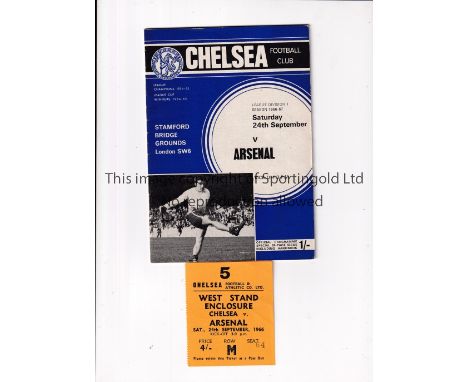 CHELSEA        Programme, ticket and a newspaper cutting for the home match v Arsenal 24/9/1966. Programme has team changes a