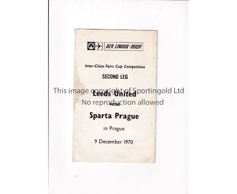 LEEDS UNITED AUTOGRAPHS      Menu for the official team and Board Members Air Lingus flight for the away Fairs Cup tie v Spar