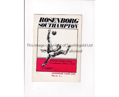 SOUTHAMPTON     Programme for the away Fairs Cup tie v Rosenborg 17/9/1969, staples removed.    Good