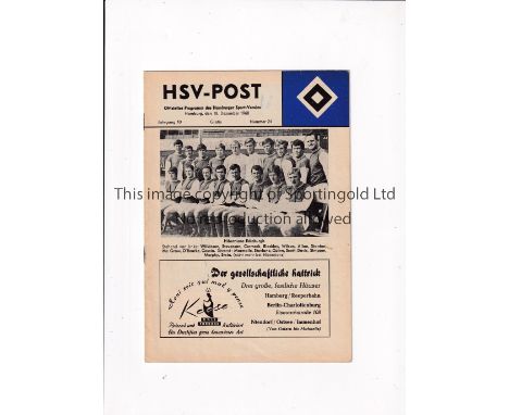 HAMBURG SV V HIBERNIAN 1968     Programme for the Fairs Cup tie in Hamburg 1/11/1968, very slight vertical crease.    General