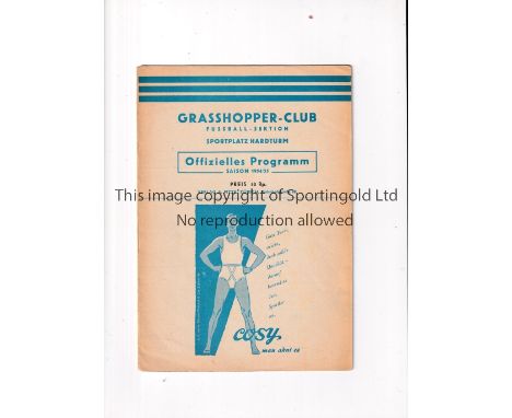 ARSENAL     Programme for the away Friendly v Grasshoppers 11/5/1955.    Generally good