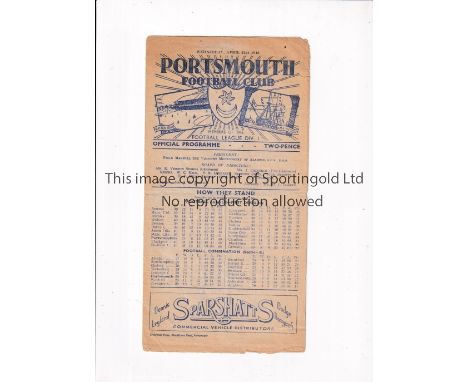 ARSENAL    Programme for the away League match v Portsmouth 21/4/1948 in their Championship season. Slightly worn.    Fair to