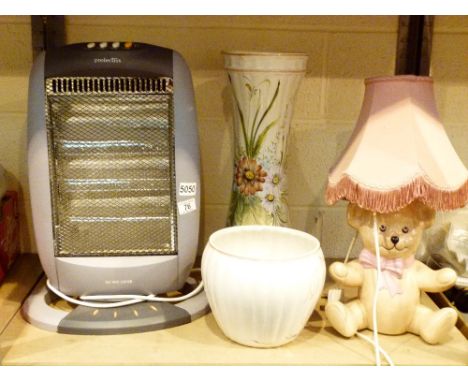 Halogen heater, teddy bear lamp and planter