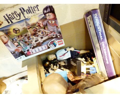 Box of mixed toys including Action Man and Lego Harry Potter