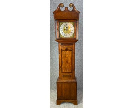 A Georgian oak and mahogany longcase clock with eight day movement and brass and steel dial. signed J Green Althorp. With wei