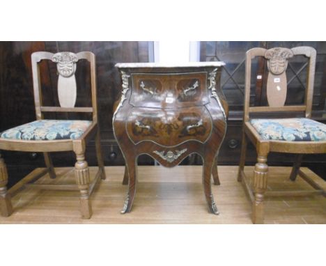 A MARBLE TOPPED INLAID LOUIS XV STYLE COMMODE